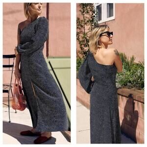 Free People Blake One Shoulder Maxi Dress Size 4 Polka Dot Aline Cocktail